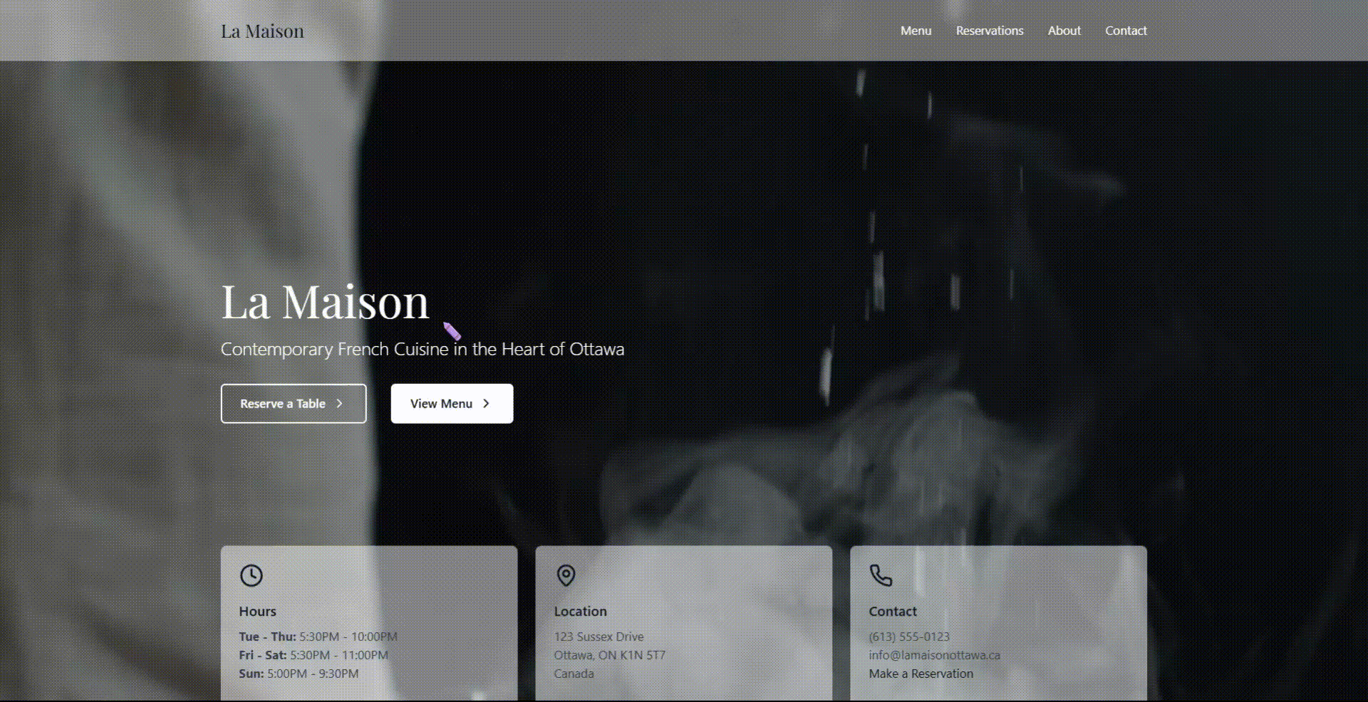 a scroll through of La Maison: high class French cuisine